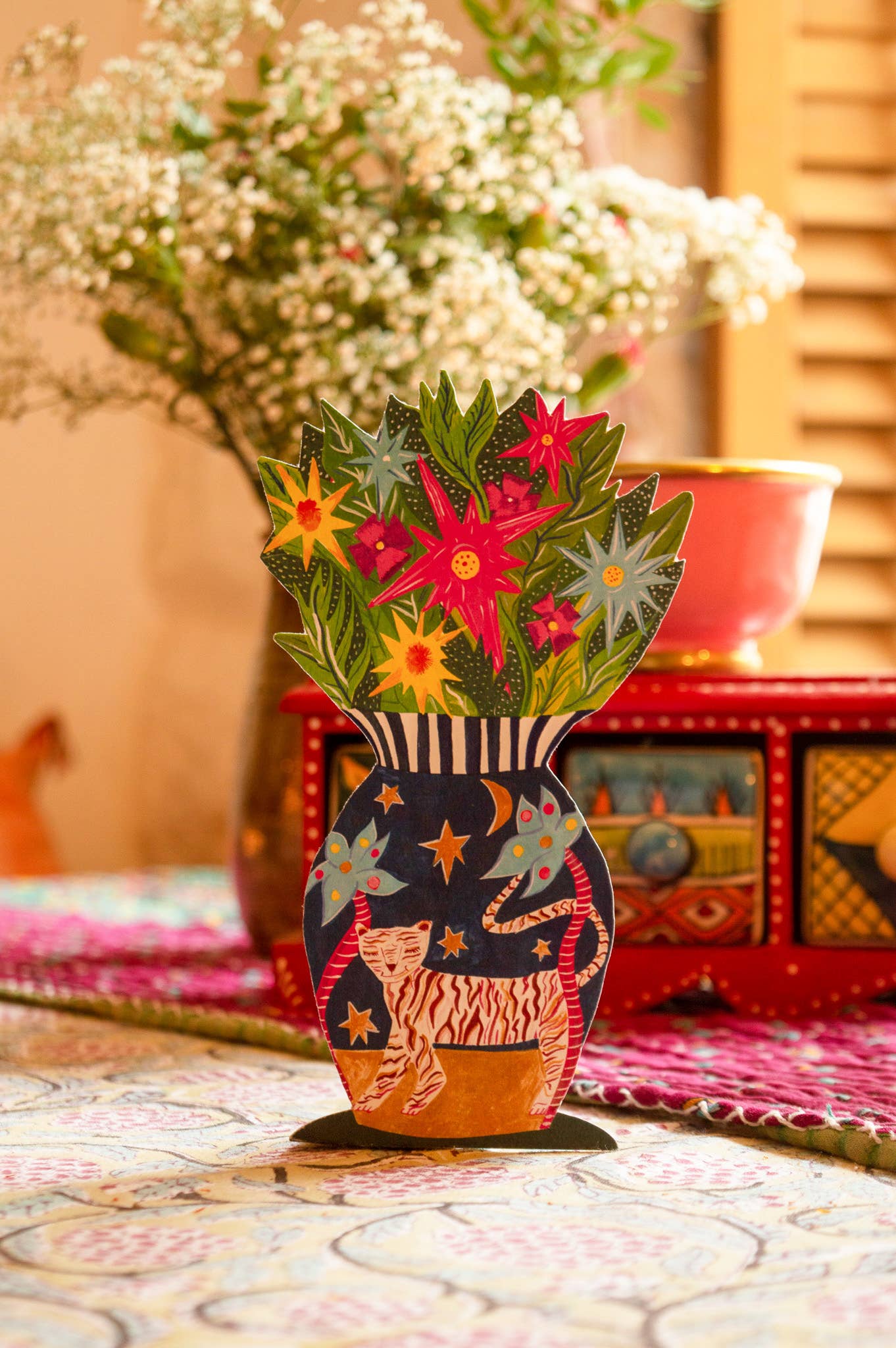 'Magical Pop Up Tiger Vase' Greetings Card