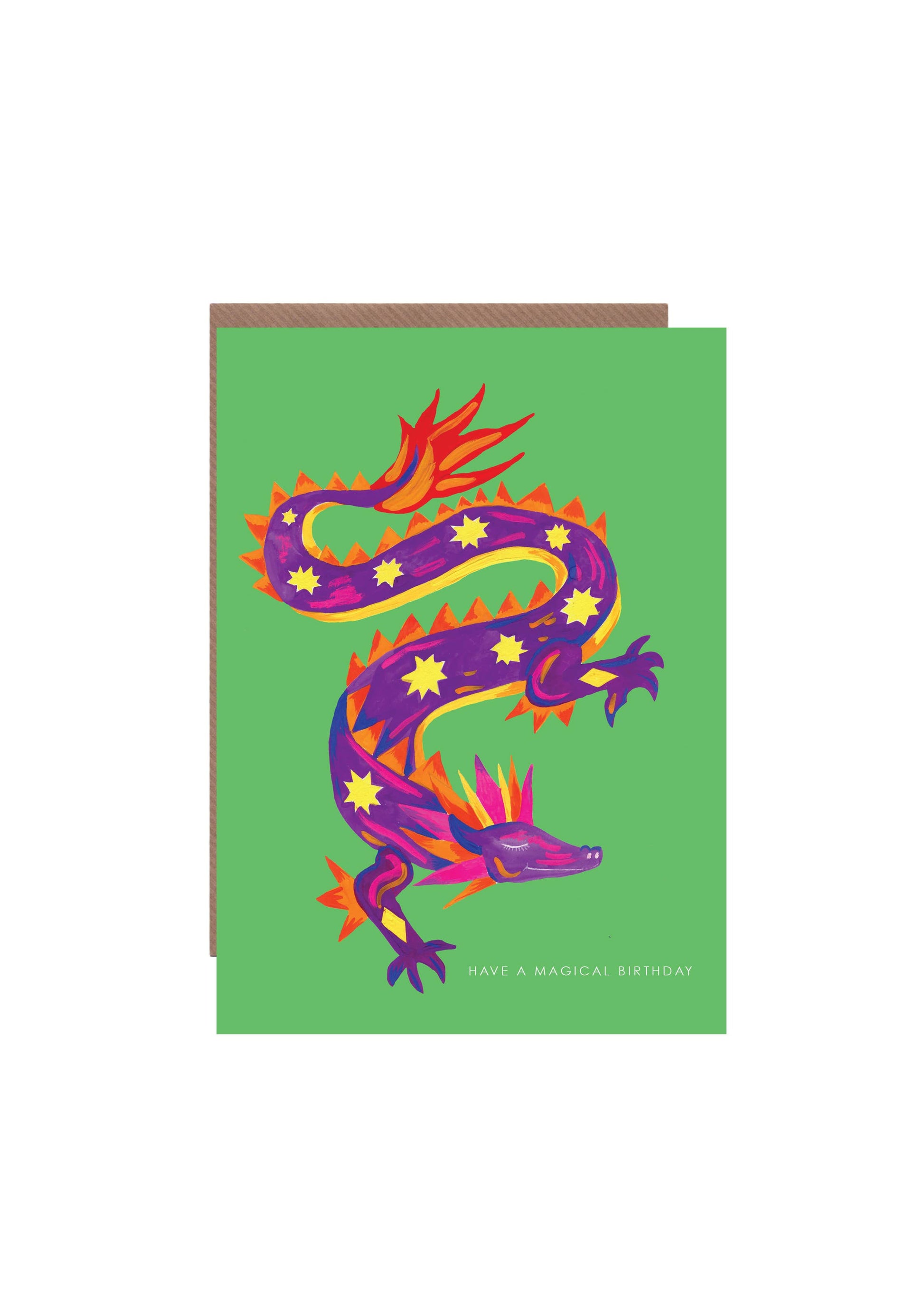Hand-illustrated Birthday Dragon Greetings Card featuring Have a Magical Birthday text