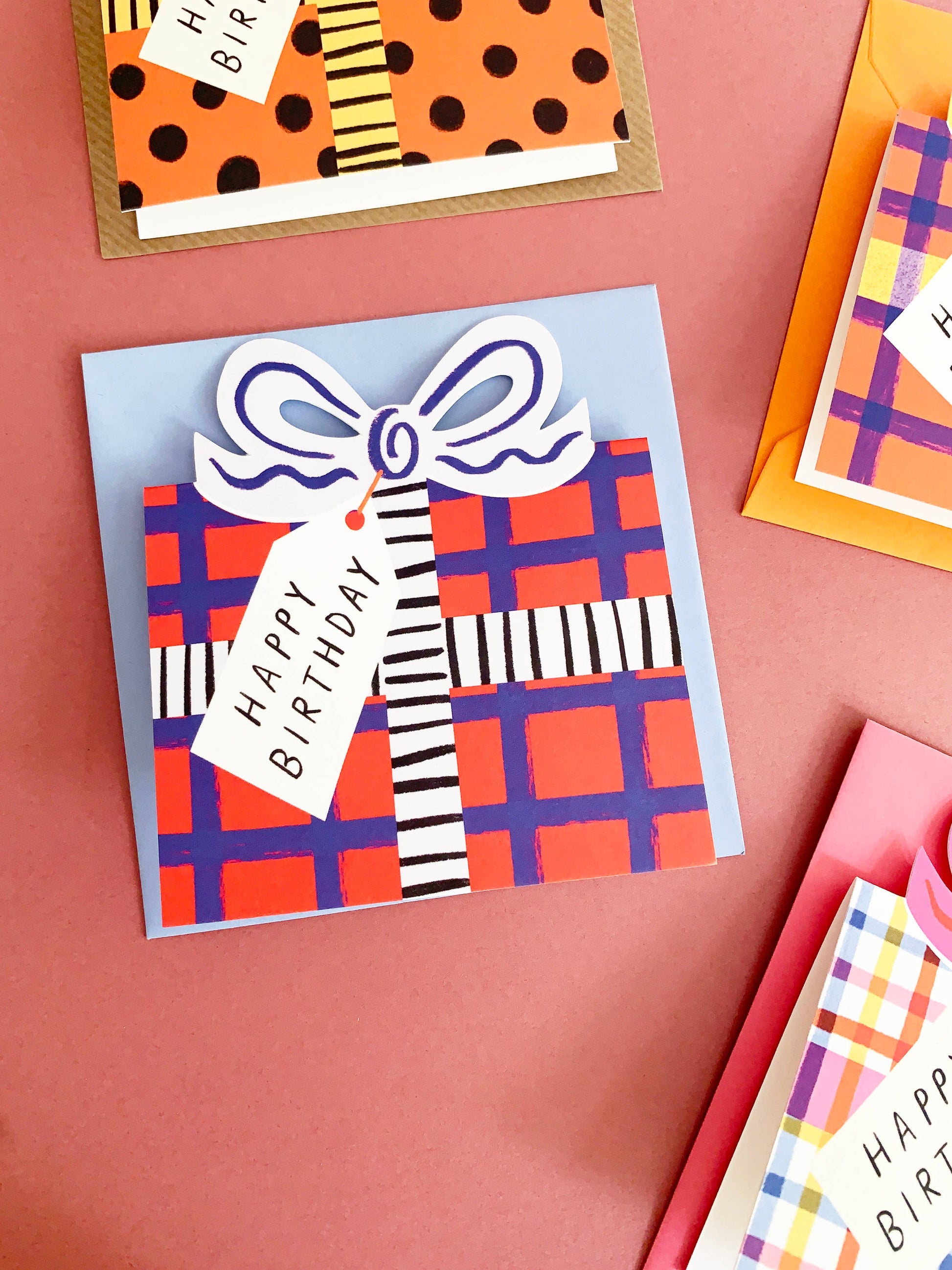 Kitty Kenda Birthday Bow Shaped Greeting Card, exclusive registered design, 350gsm luxury G.F.Smith cardstock