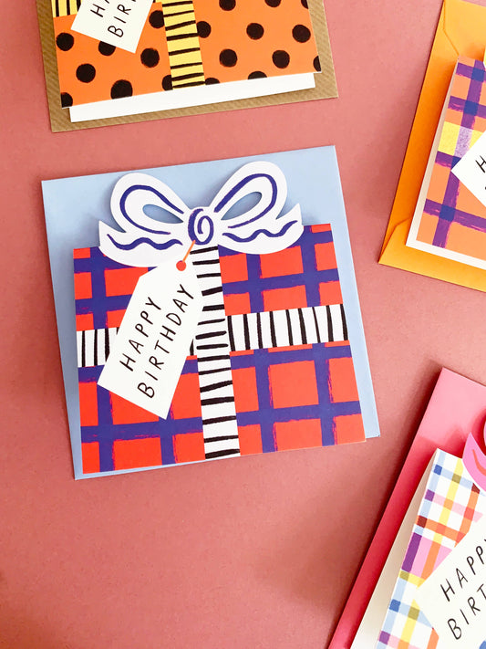 Kitty Kenda Birthday Bow Shaped Greeting Card, exclusive registered design, 350gsm luxury G.F.Smith cardstock