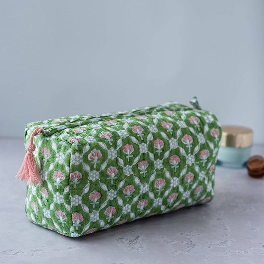 Handmade waterproof makeup bag in petal print