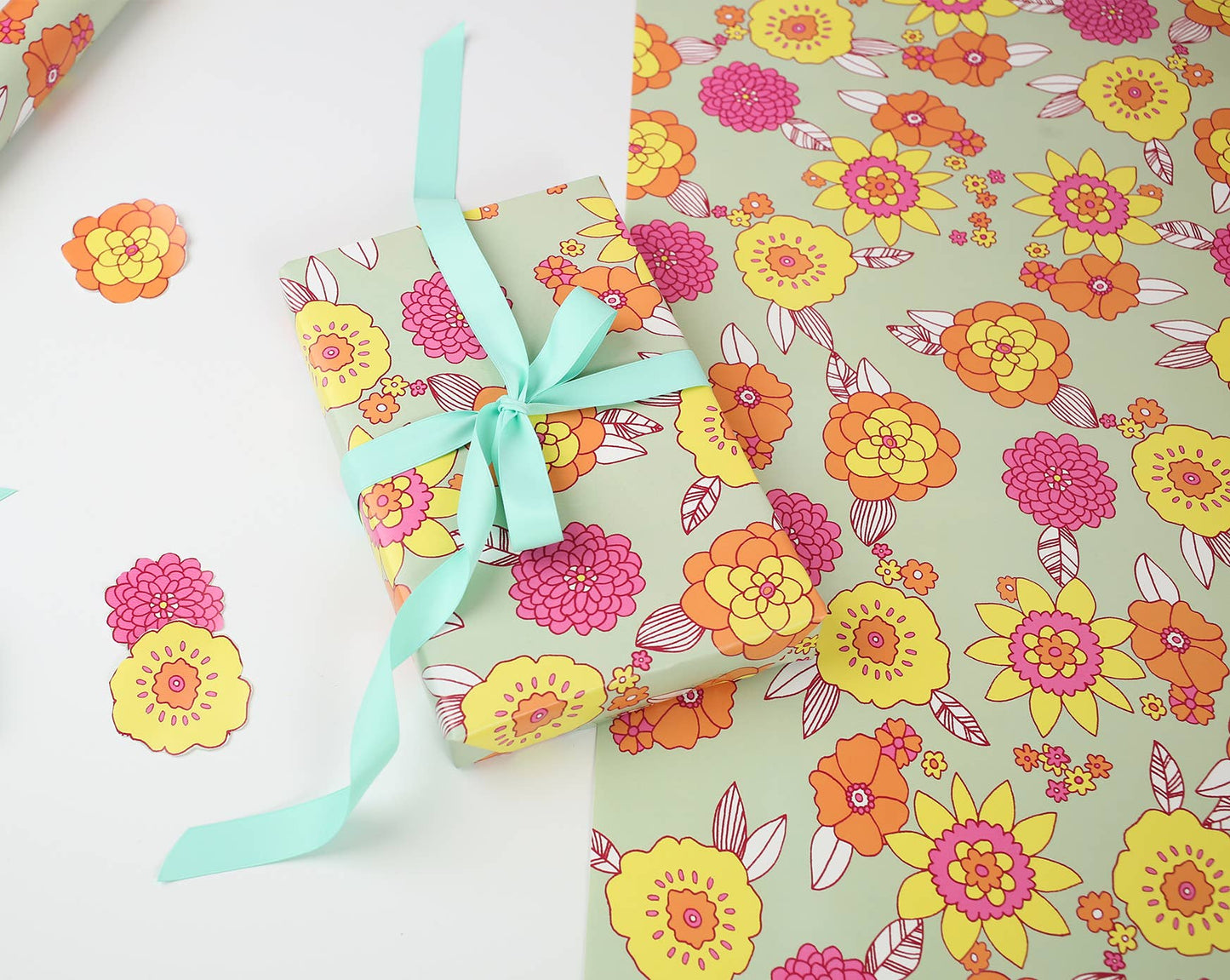 Set of three gift wrap sheets in a roll