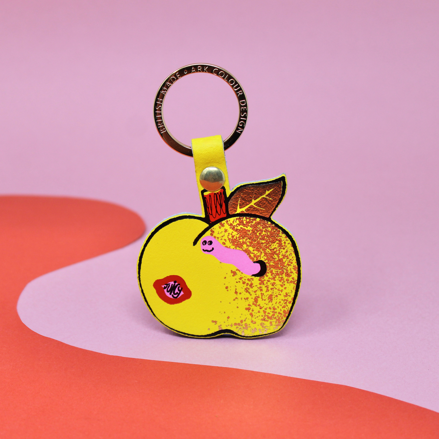 British made leather apple keyring gift