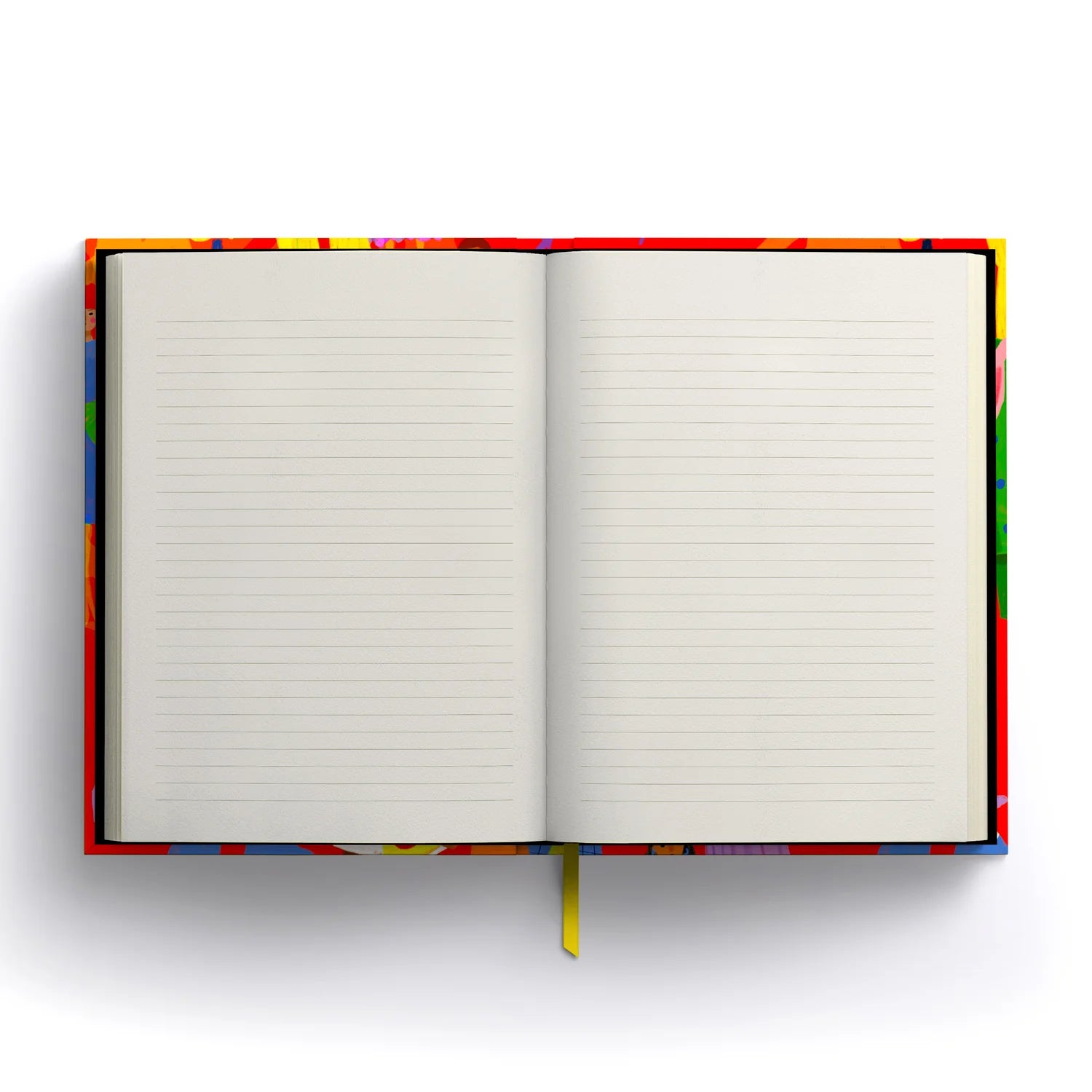 A playful tone meets practical design in this Carolyn Suzuki Notebook: a case bound, lay-flat binding notebook with 144 lined pages, luxurious 120gsm off white paper, a laminated cover, and a matching ribbon bookmark.
