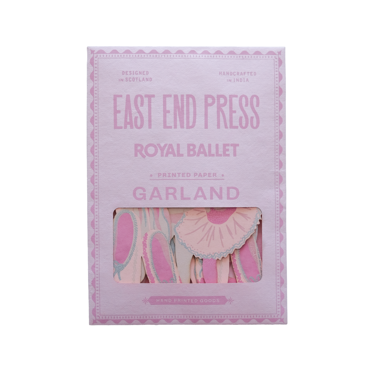 Artisan printed ballet garland detail showing delicate pastels
