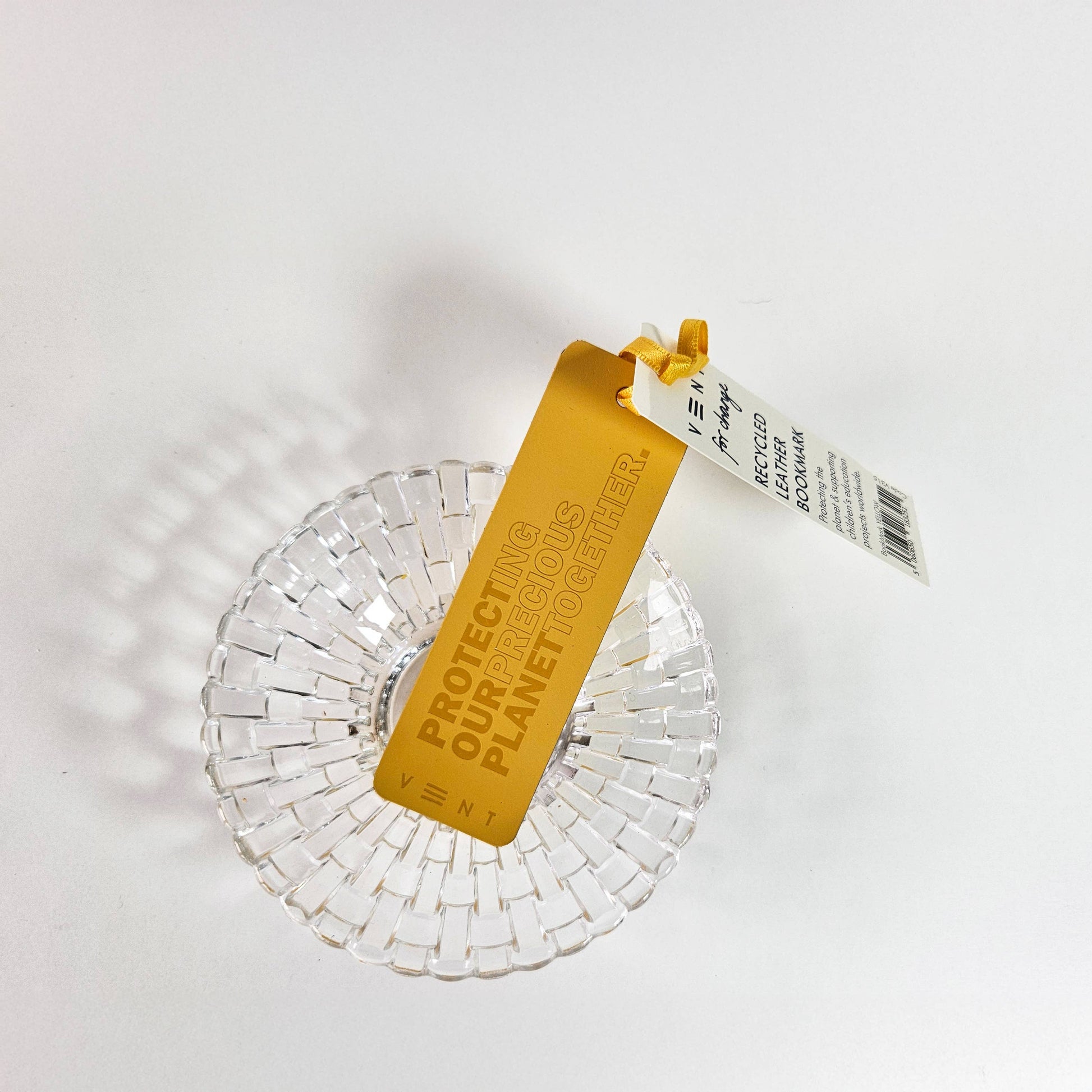 Eco-friendly yellow leather bookmark for books