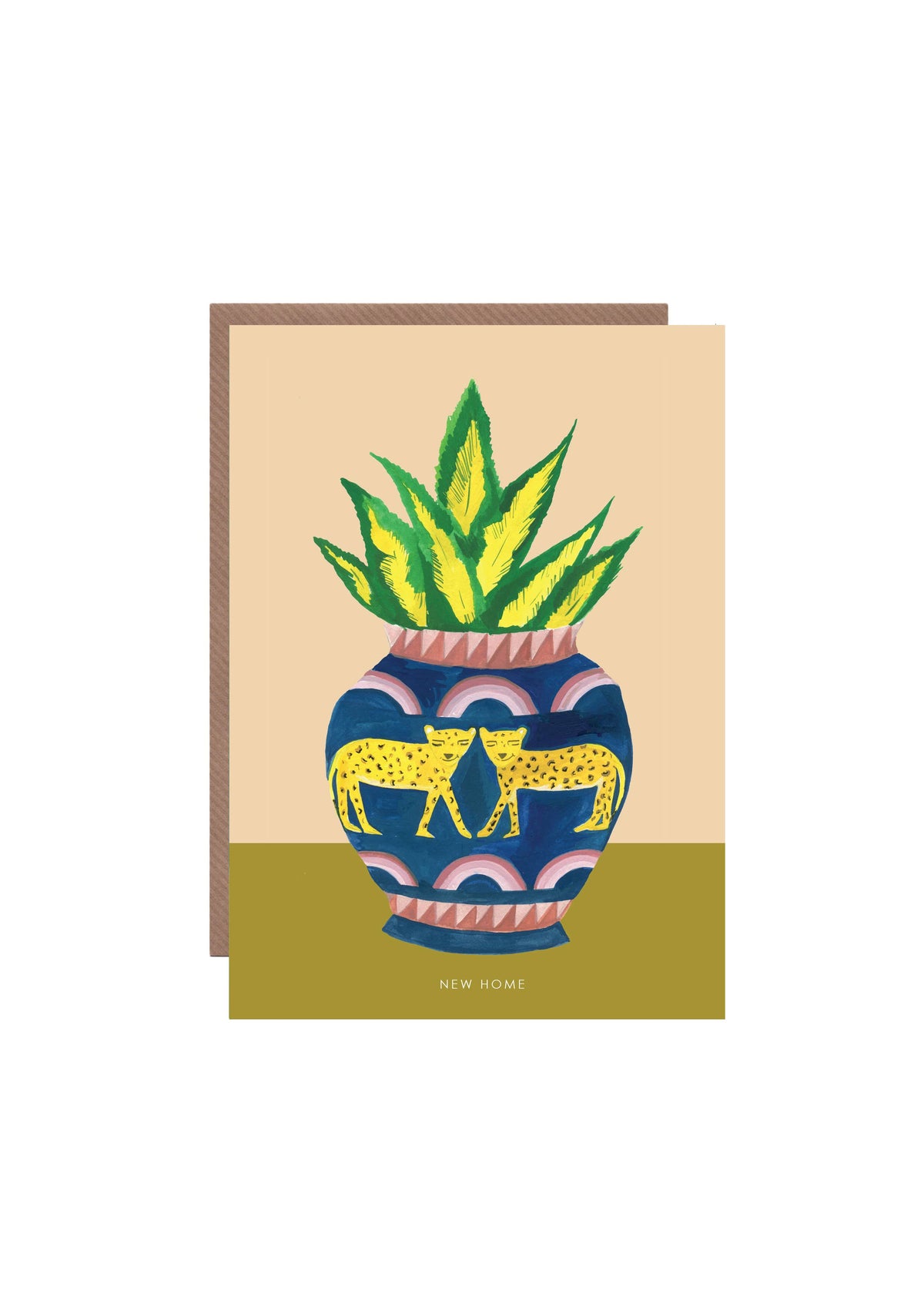 Leopard Plant Pot New Home Greetings Card by Hutch Cassidy