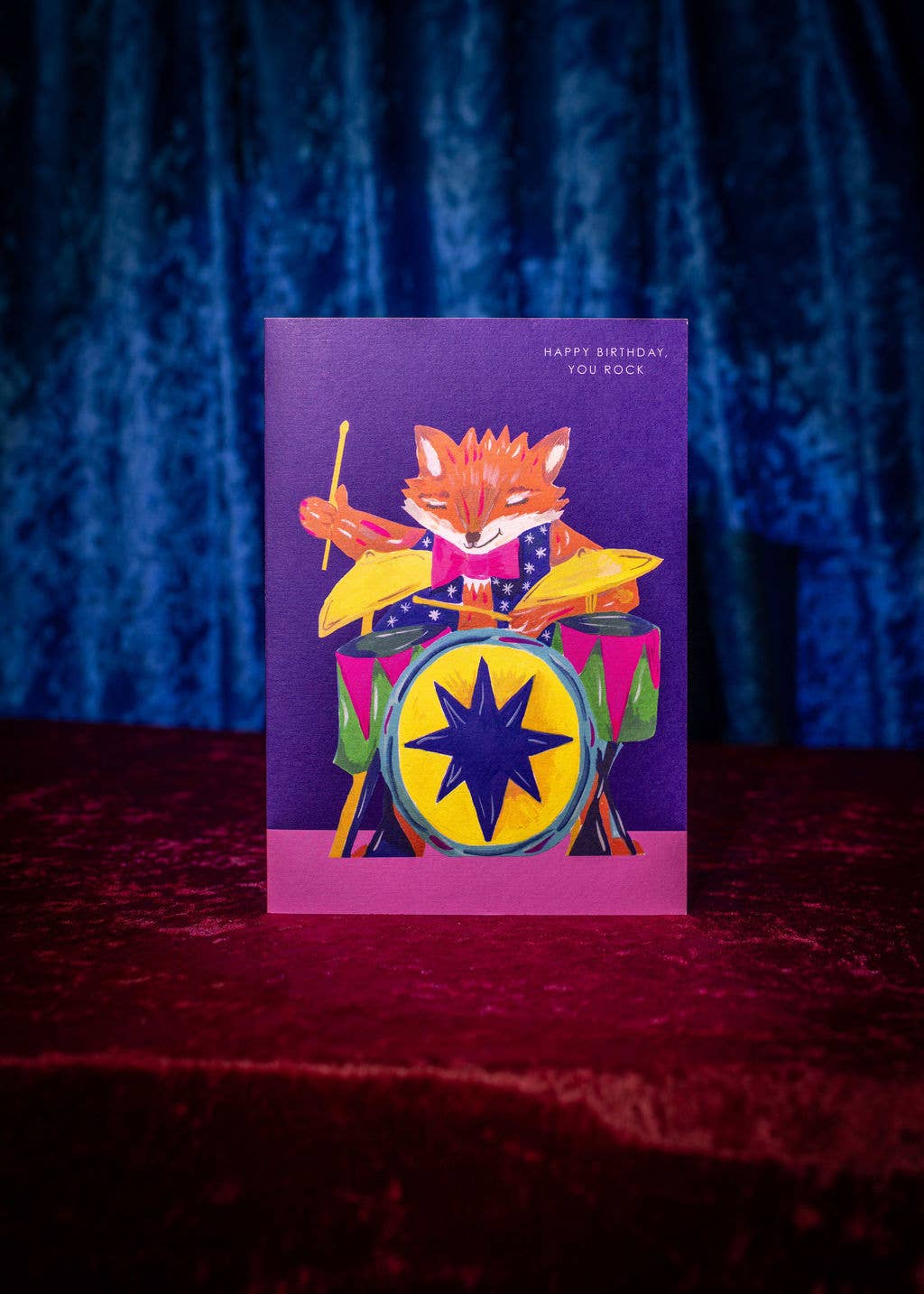 Eco-friendly Rocking Fox birthday card and recycled kraft envelope