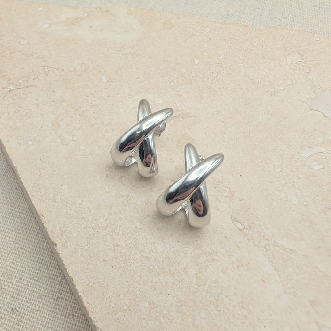 Everyday Silver Criss-Cross Hoop Earrings