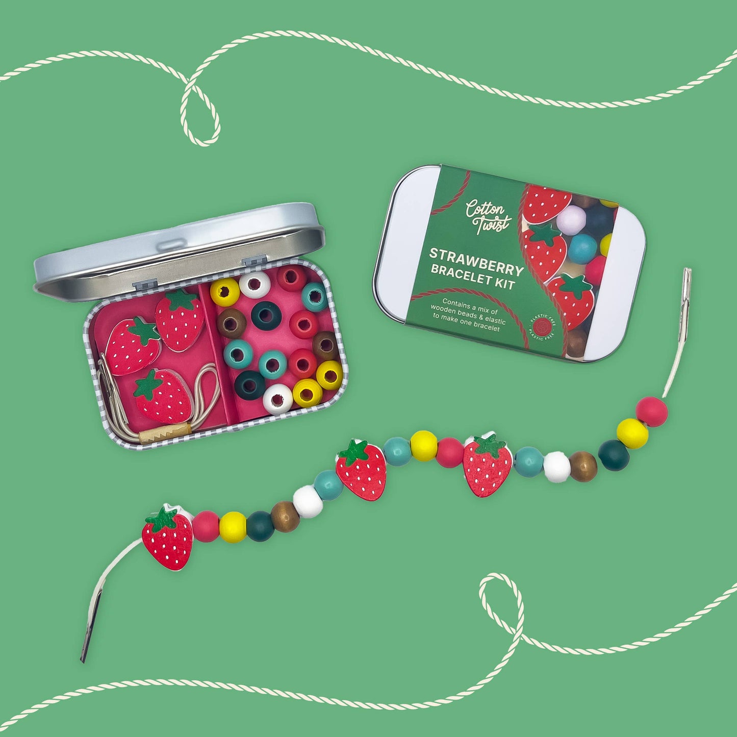 Strawberry Bracelet Gift Kit in a reusable metal tin