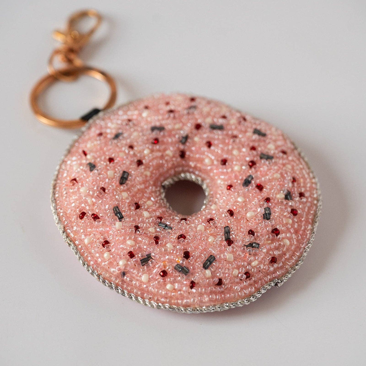 Colourful hand-beaded rainbow keyring