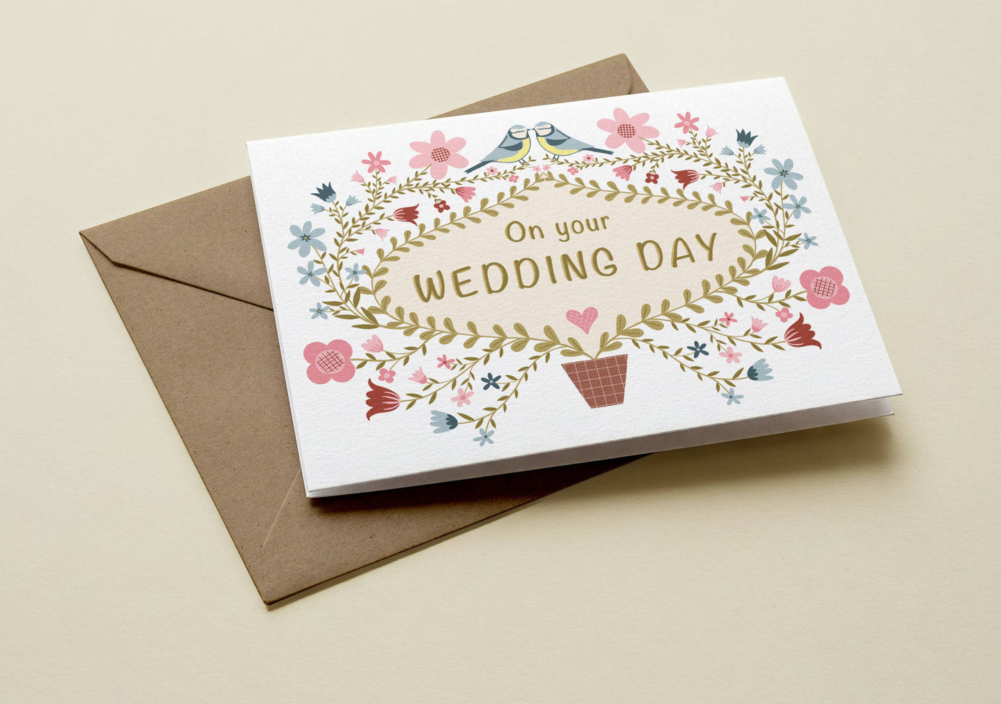 Folk Floral Wedding A6 Pastels Card lifestyle shot
