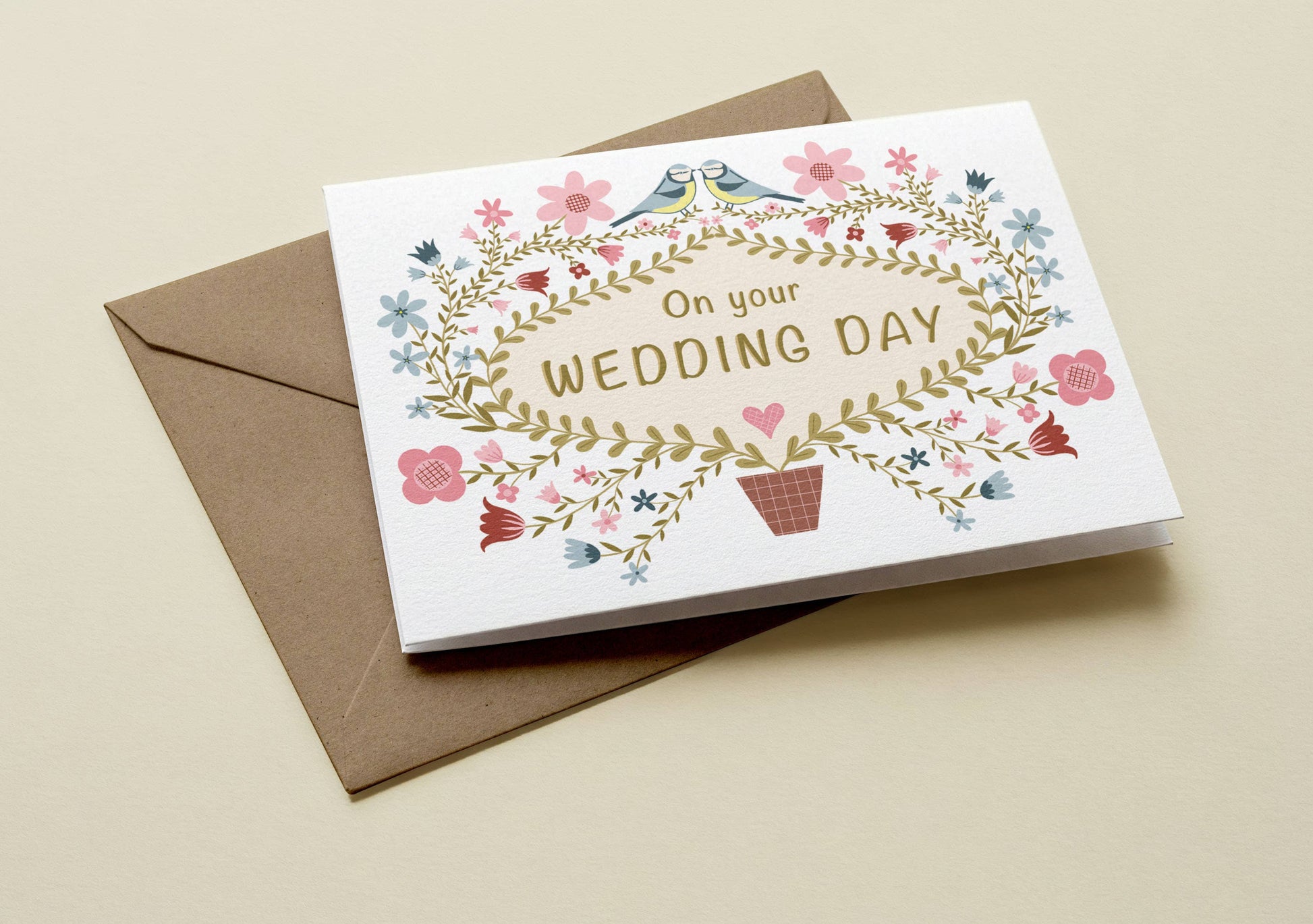 Folk Floral Wedding A6 Pastels Card lifestyle shot