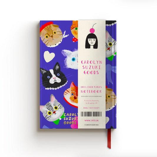 A5 Cat Fancy Lined Notebook featuring cat characters in berets and bow ties