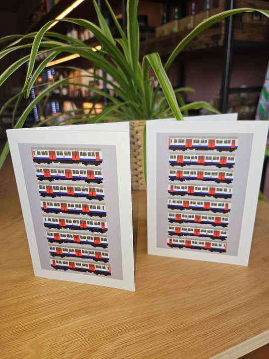 Handmade greeting card featuring London Underground Tube map graphic design, includes white fully recyclable envelope.