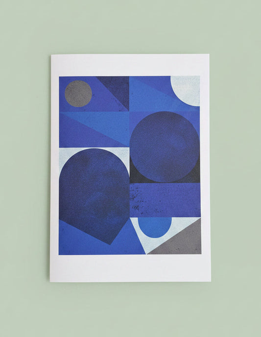 Brixton Blues II abstract blue shape greeting card by Kate Bowe