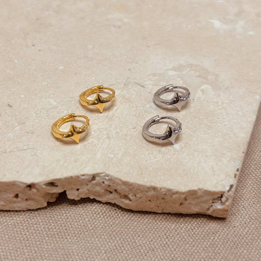 Little Nell gold vermeil starlight huggie hoops, 10mm, hypoallergenic and comfortable.