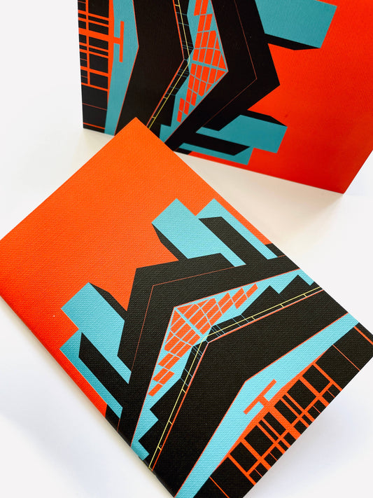 Pocket size brutalist notebooks featuring the Royal Festival Hall from Eye For London. In bold black, red, blue .