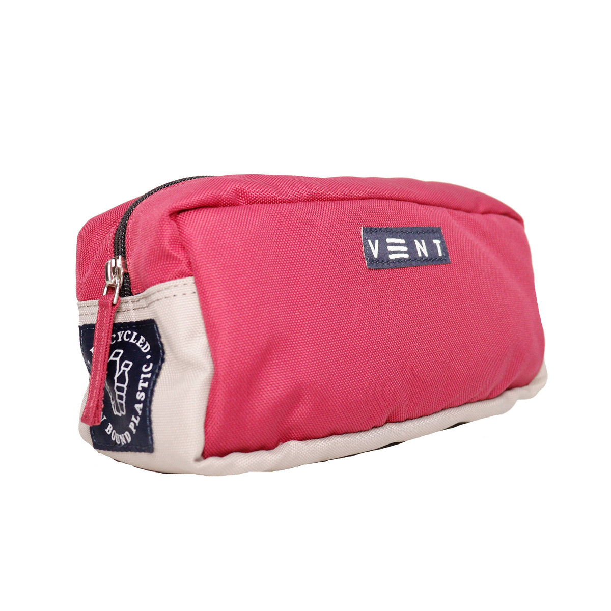 Inside view of pink recycled bag showing divider and pockets