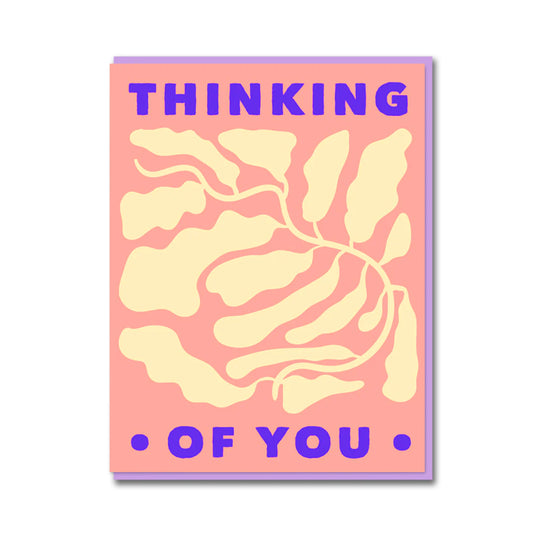Hoya Thinking of You greeting card featuring delicate botanical design, litho printed on sustainably certified paper, lavender envelope, size 108mm x 140mm.