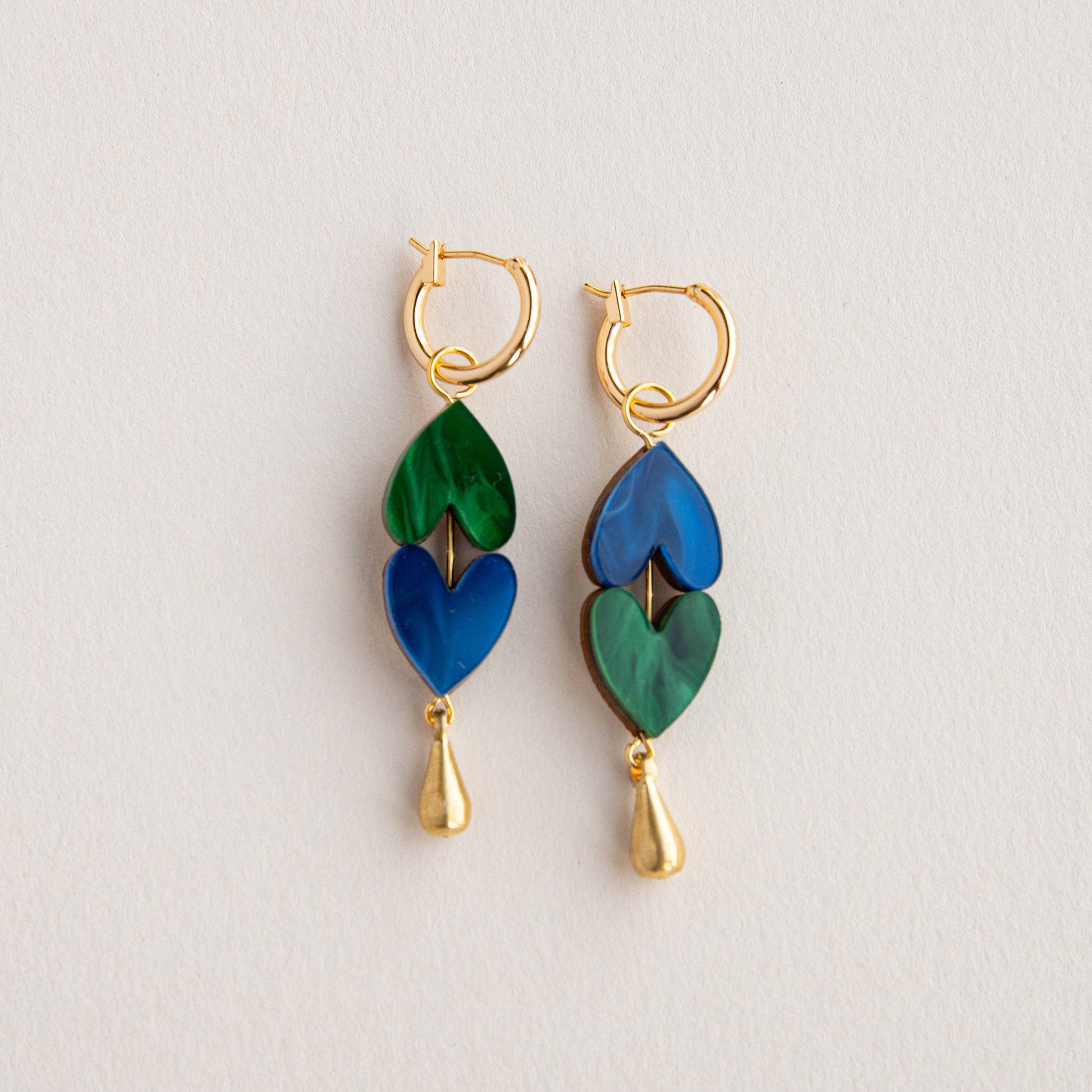 Queen of Hearts gold plated brass drop earrings