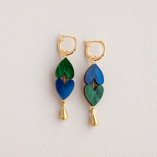 Queen of Hearts gold plated brass drop earrings