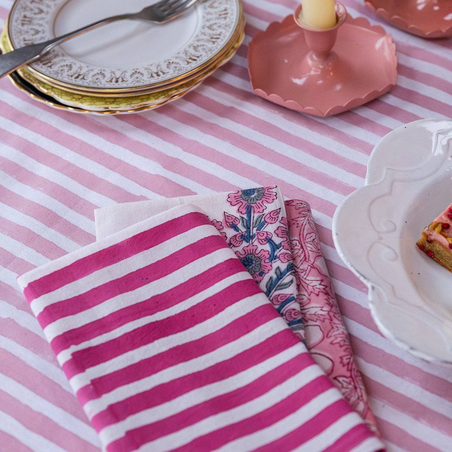 Handcrafted sustainable cotton napkins in bright pink