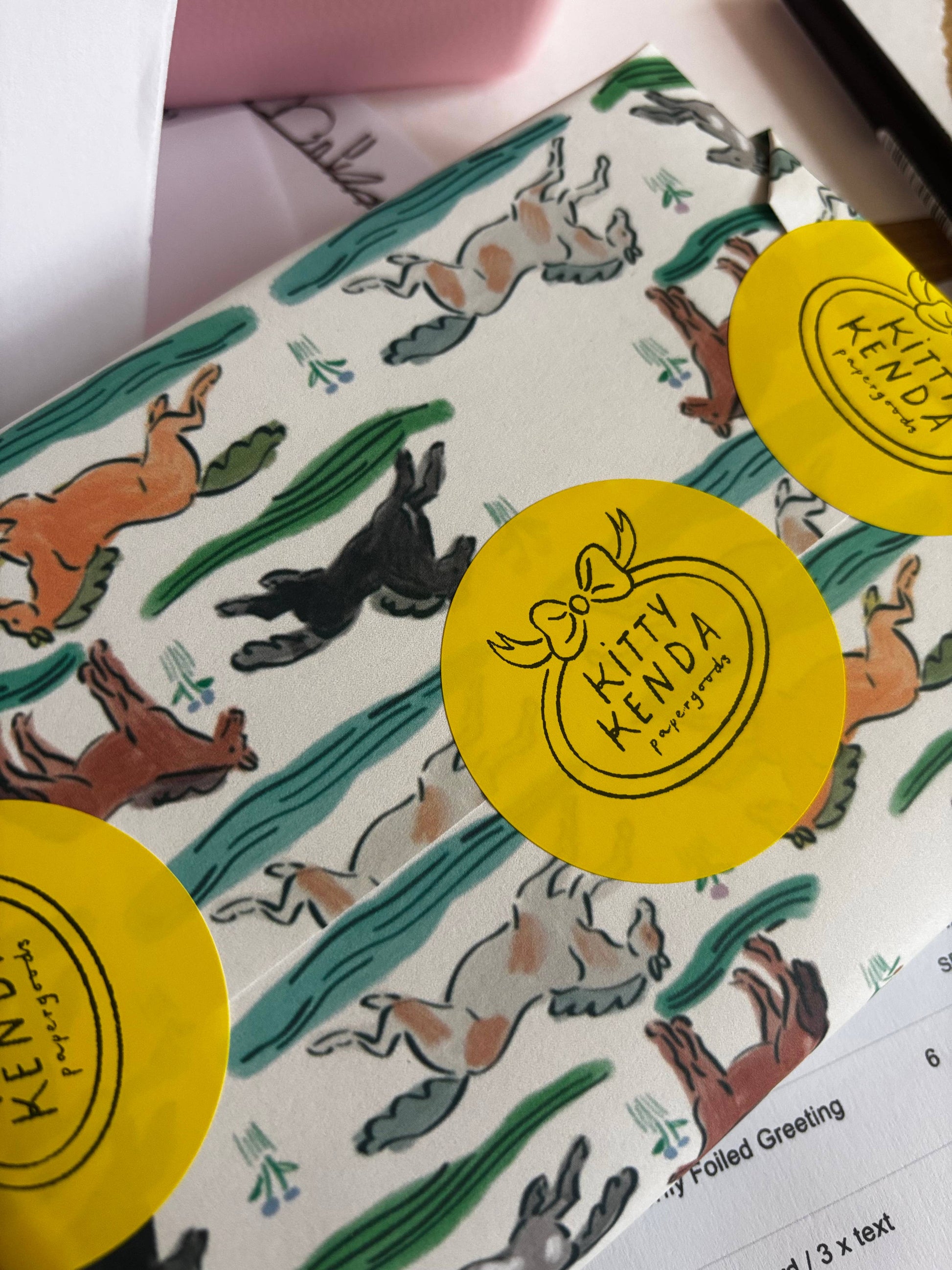 Close up of hand-drawn wild horse design on gift wrap