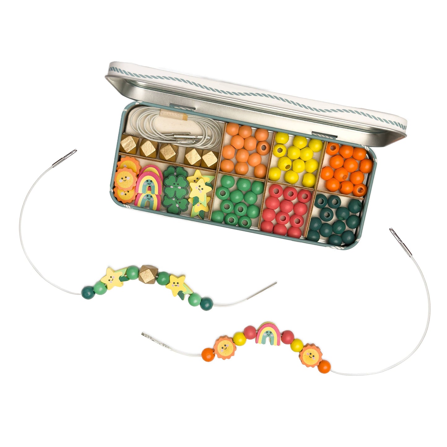 Sustainable party favour idea featuring wooden bracelet beads