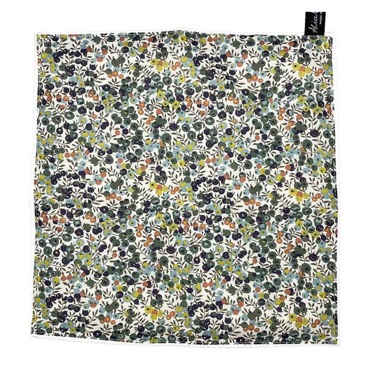 Close-up of Liberty Wiltshire Woodland cotton face cloth, soft white towelling reverse