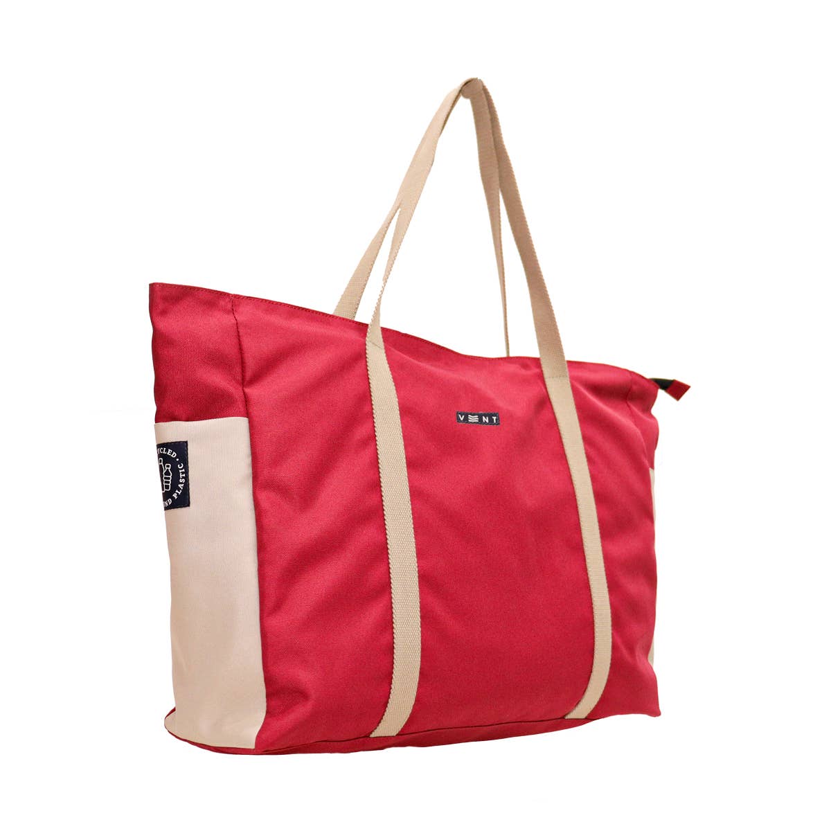 Lifestyle view of large pink recycled shopper bag