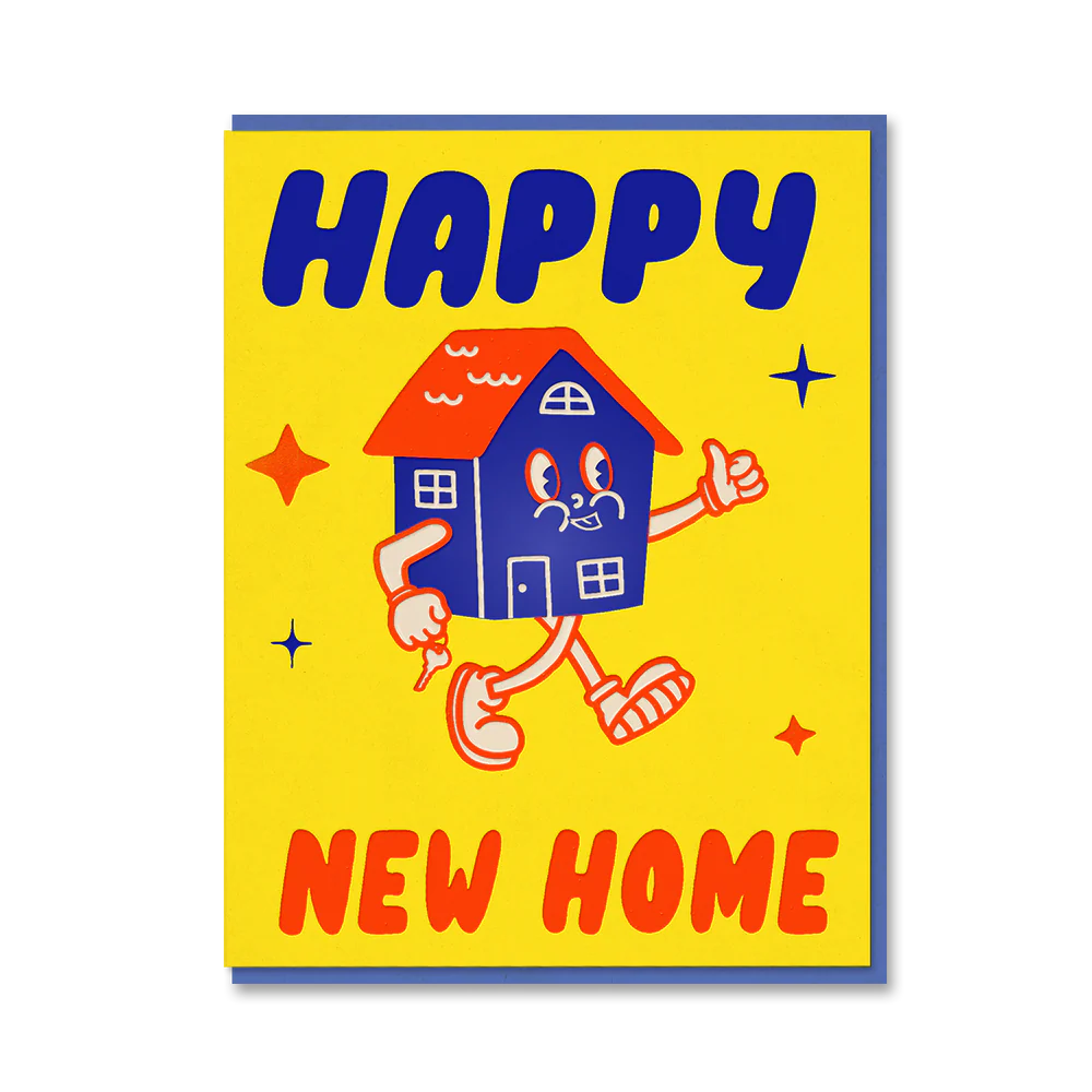 The Toonies New Home Greeting Card with blue foil detail and cornflower blue envelope