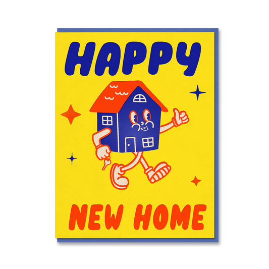 The Toonies New Home Greeting Card with blue foil detail and cornflower blue envelope