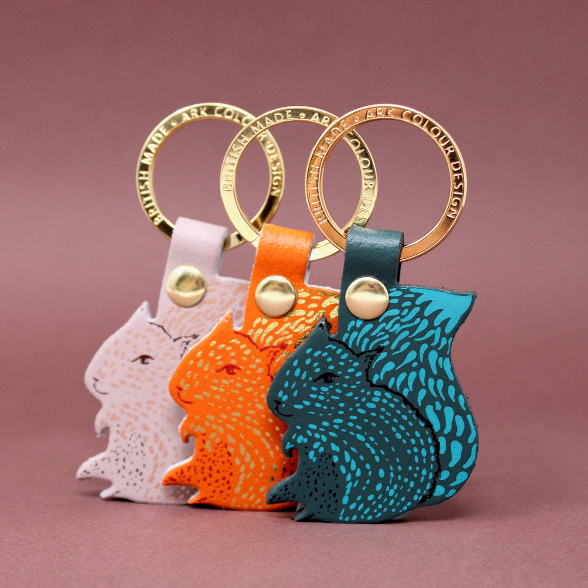 Detail of matte and shiny foil stamping on leather keyring