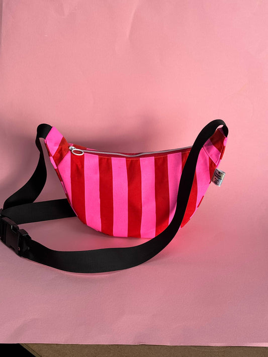 Pink and Red stripes waxed canvas Sling bag
