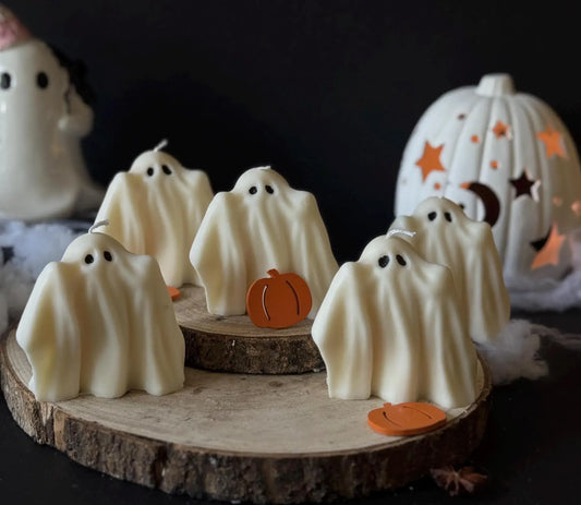 Spooky and cute ghost shaped soy wax candle