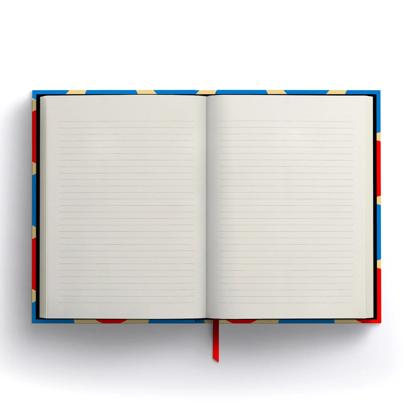 Grafika A5 notebook, open to show lined white pages.