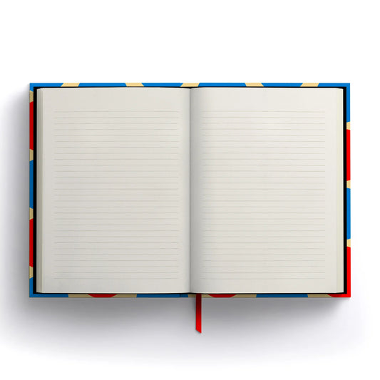 Open Grafika Spots A5 Lined Notebook displaying sustainably sourced, off-white lined pages.
