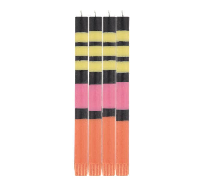 Striped Eco Dinner Candles in Jet Black, Orange Flame, Neyron Rose and Sulphur Yellow