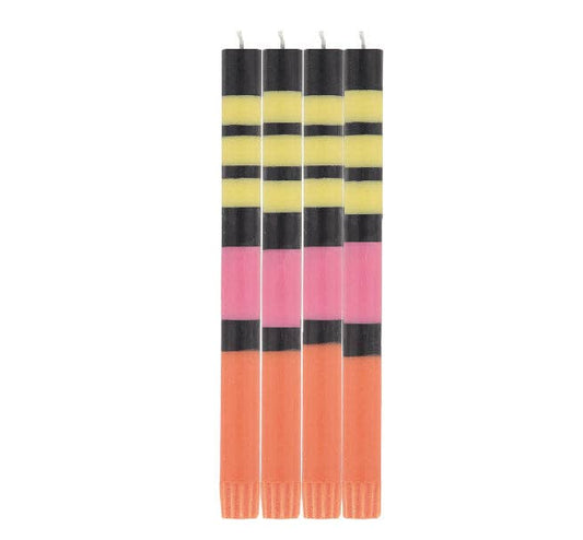 Striped Eco Dinner Candles in Jet Black, Orange Flame, Neyron Rose and Sulphur Yellow