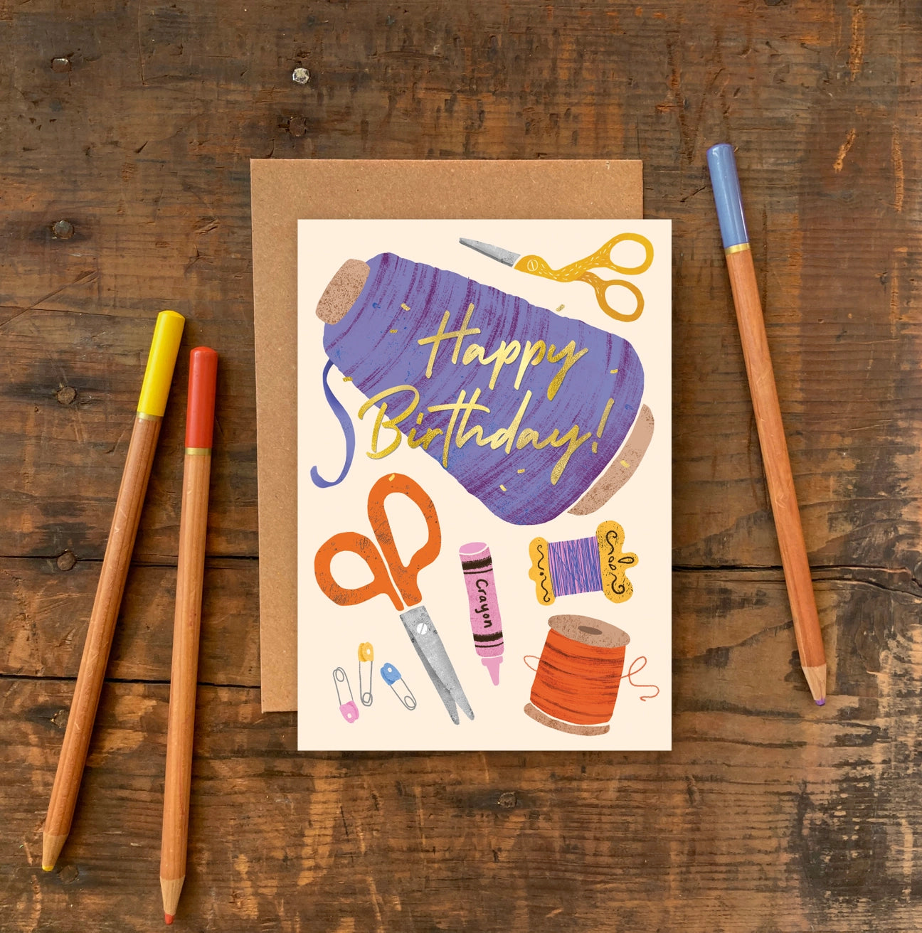 Birthday card with sewing-themed illustrations by Emily Nash Illustration
