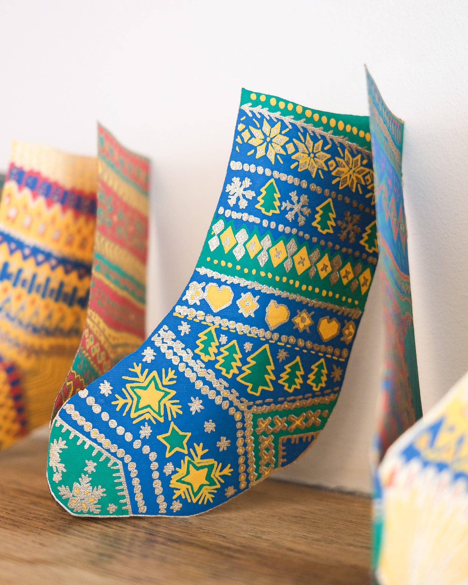 Full length view of 3-metre recycled stockings garland