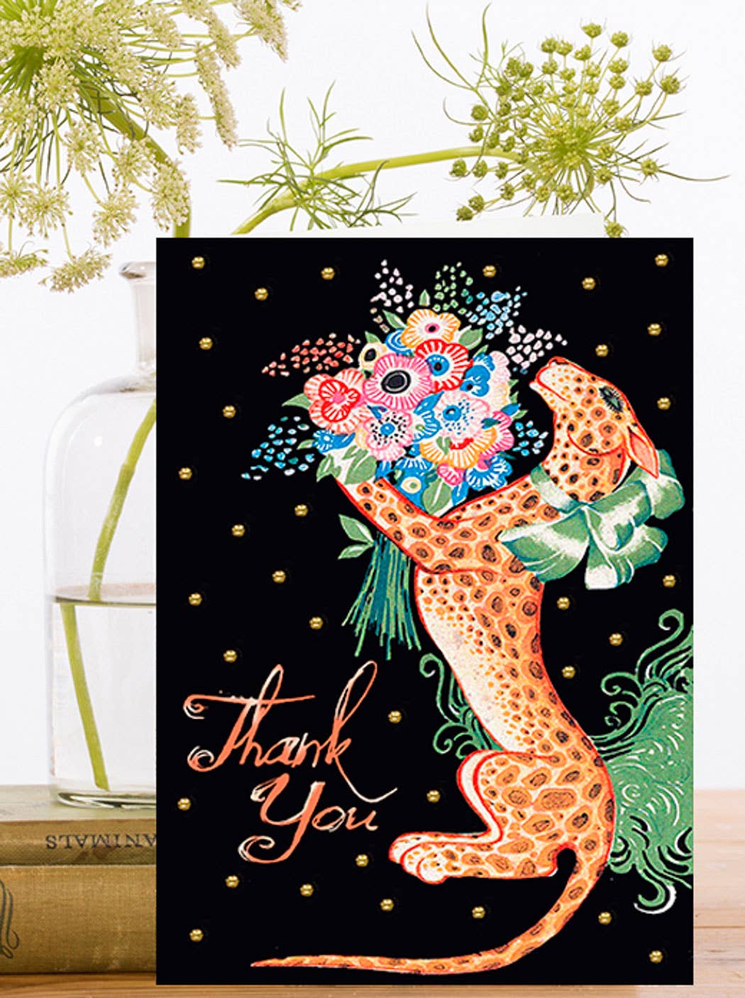 Vintage Leopard Thank You Card with Hand Glitter, by Madame Treacle