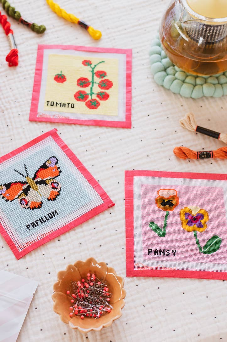 Eco-friendly craft kit packaging and materials laid out