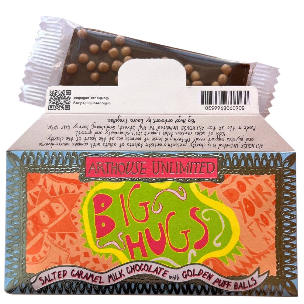Close up of Laura Tregellas Big Hugs design on recyclable chocolate envelope
