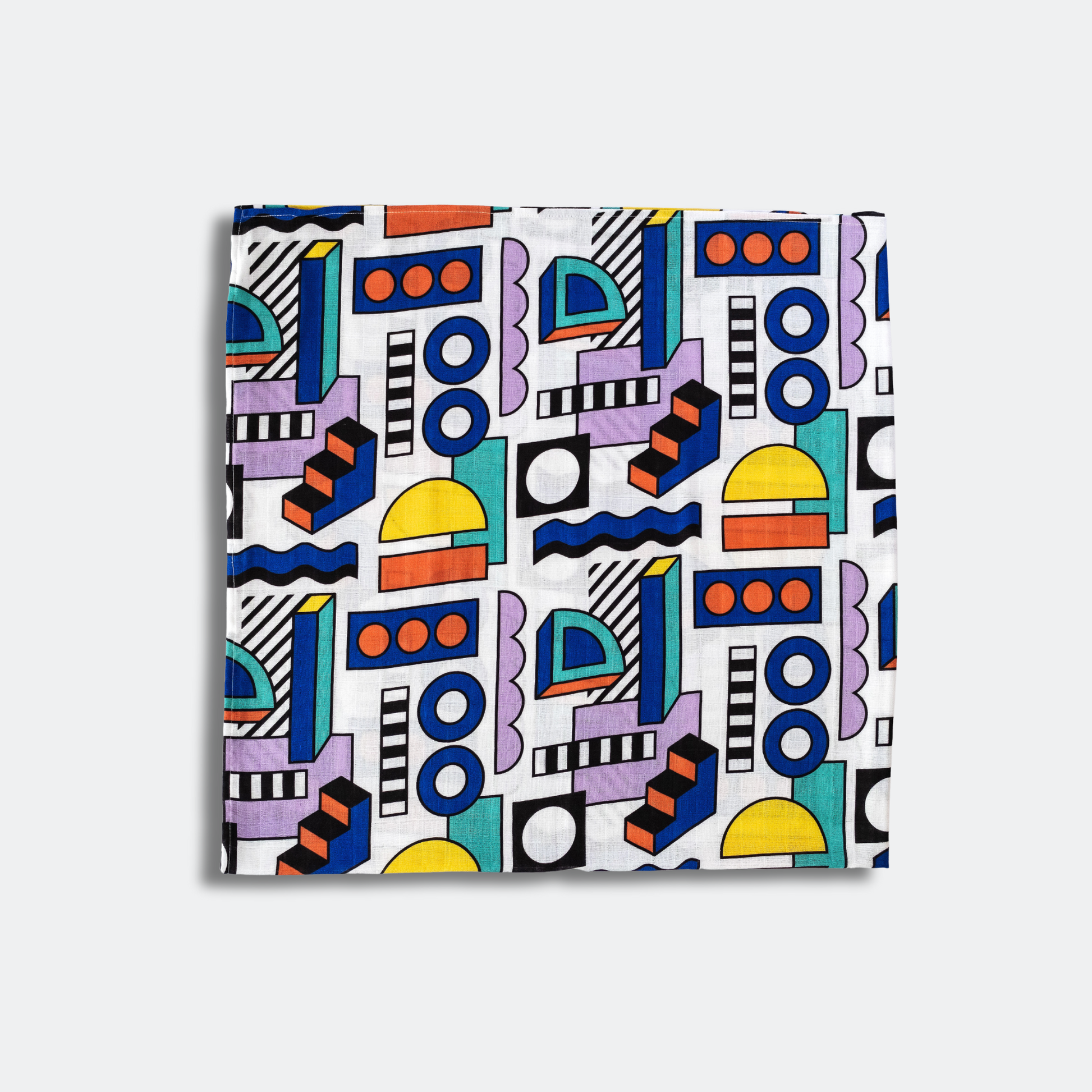 Pair of large sensory muslin squares featuring bold high-contrast designs by Camille Walala for Etta Loves, made from 100% organic cotton, suitable from 0–12 months.