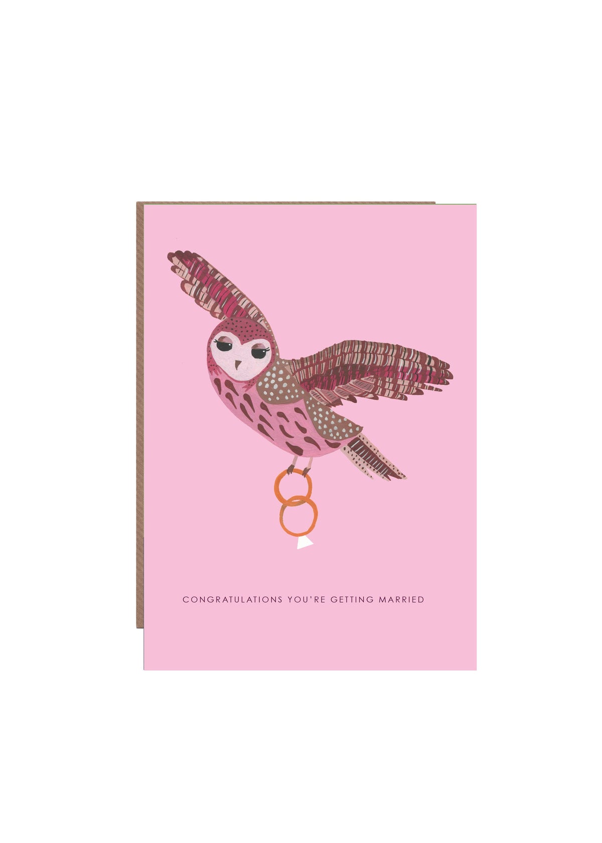 Owl and Rings engagement greetings card with gold foil details