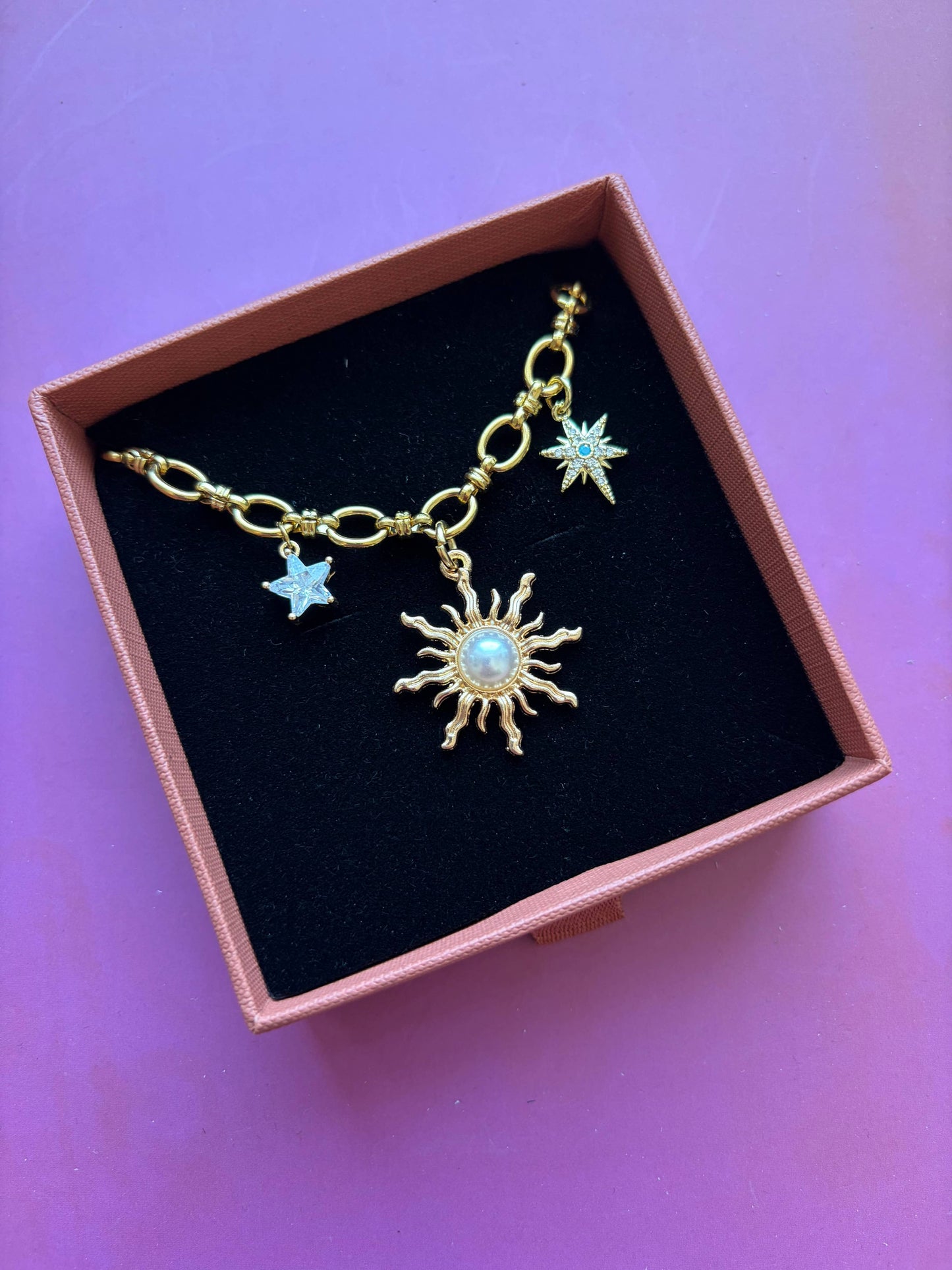 Chunky gold chain necklace with cubic zirconia stars