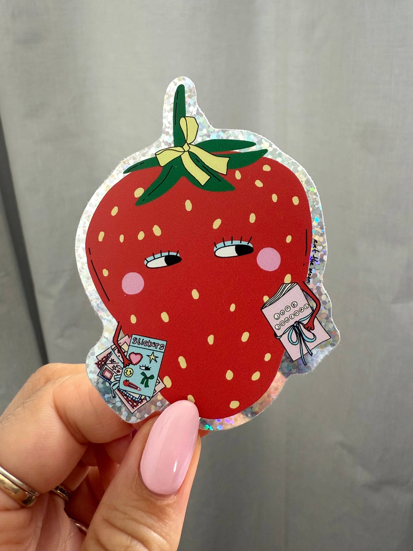 Strawberry glitter vinyl sticker,die cut sticker journalling