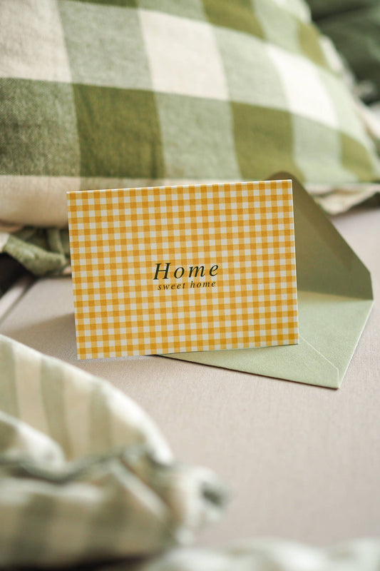 Close up of the textured sustainably sourced card stock on the gingham mini card